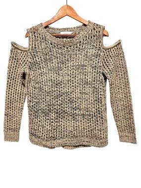 Lush Beige Multi Cold-Shoulder Open Knit Sweater